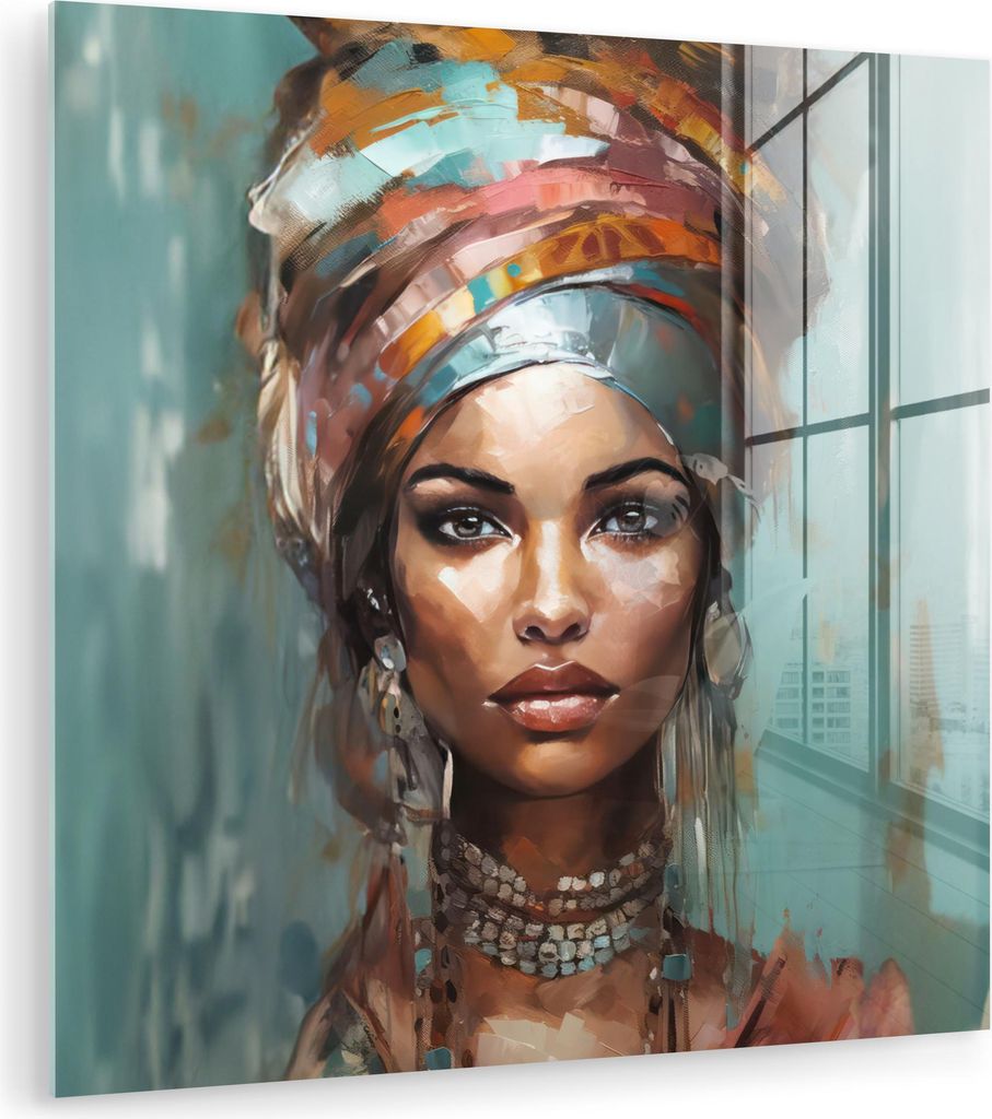 MuchoWow Glasbilder - Bilder auf Wandbild - Foto auf Glas Frau - Kunst - Schmuck - Porträt 90x90 cm Wanddekoration aus Glas - Acrylglasbild - Acry...