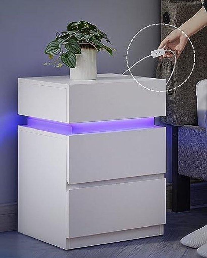 LED-Nachttisch mit 3 Lämpchen, Sideboard, farbverändernder Beleuchtung, Schlafzimmer, Wohnzimmer, modern, 35x40x55cm