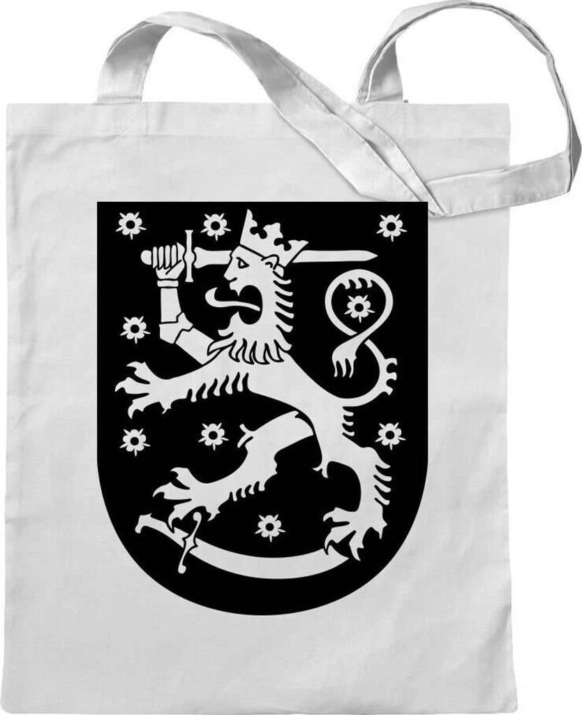 Kiwistar - Baumwolltasche - weiss - Finnland Wappen - Tragetasche Stoffbeutel Umhängetasche Langer Henkel