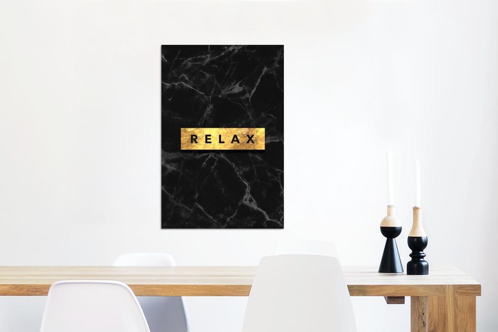 MuchoWow Wanddekoration Metall Metallbild Wandkunst 60x90 cm Zitate - Entspannen - Gold - Marmor MuchoWow Aluminium Gemälde - Wandbilder - Aluminium