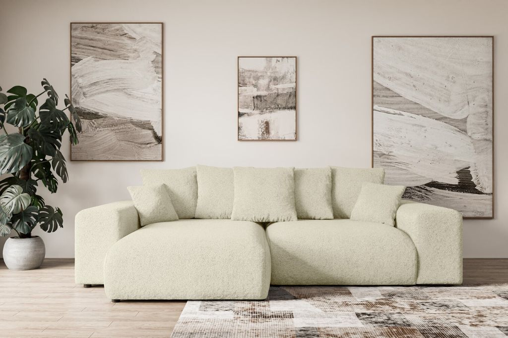 Ecksofa mit Schlaffunktion und Bettkasten ESKAR-L -266x176x72 cm Beige- Corner Sofa Bett Eckcouch Couch L-Form Schlafcouch Ausziehbar Wohnlandschaf...