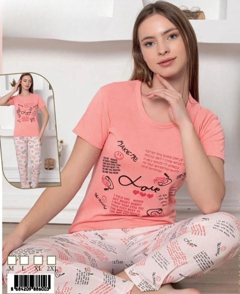 Damen Pyjama Schlafanzug Lachsfarbe XXL Kurz 2-Teiler Set C-86