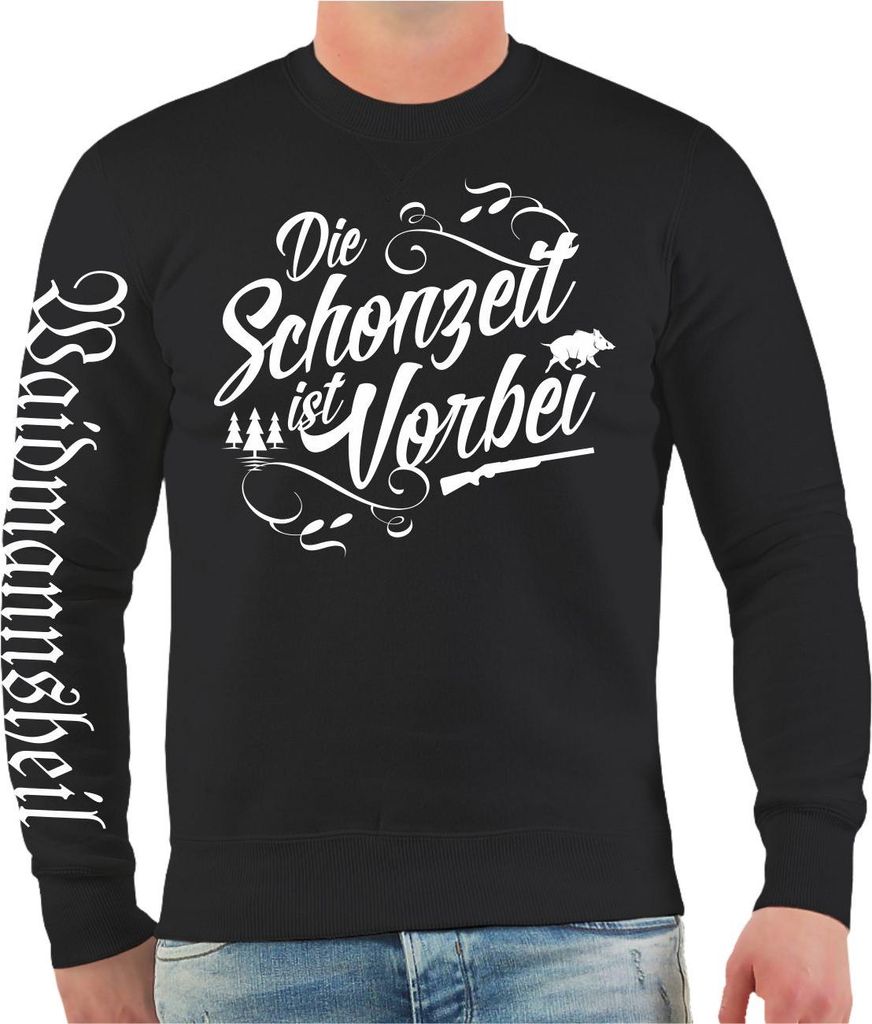 Herren Sweatshirt Jäger Jagd Spruch DIE SCHONZEIT IST VORBEI