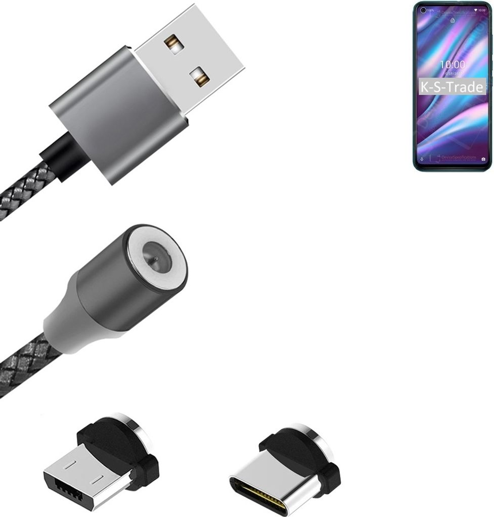 K-S-Trade Hochwertiges Magnet-Lade-kabel Sync-Kabel Daten-Kabel für Wiko View 5 mit USB-Typ-C-Anschluss und Micro-USB-Anschluss 2A bis zu 480mbps