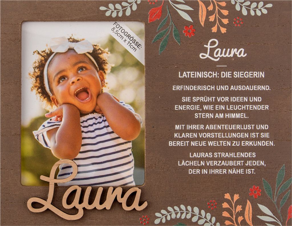 Personalisierter Bilderrahmen für Erwachsene, Kinder, Babys in Holzoptik mit Spruch -Bilderrahmen Laura