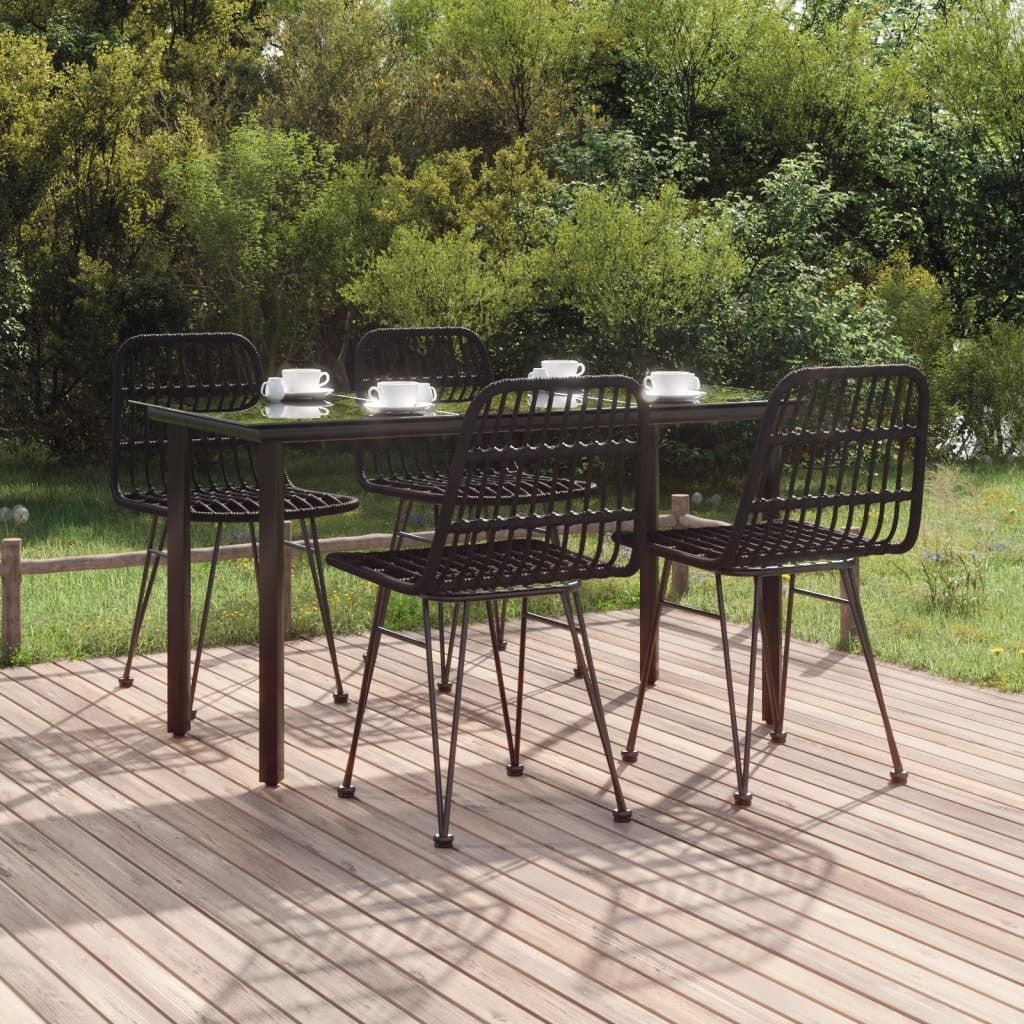 "2026 Promotion" 5-tlg. Garten-Essgruppe - mit Tisch und Stühlen - Schwarz Poly Rattan - Gartenmöbelset CC9473