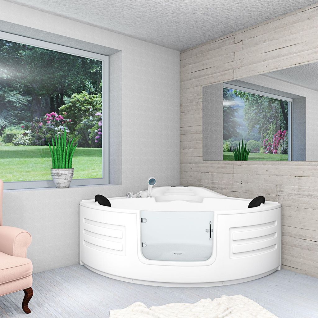 Pool Badewanne Eckwanne Wanne S70-EH 150x150cm mit Tür Walk-in-Pool