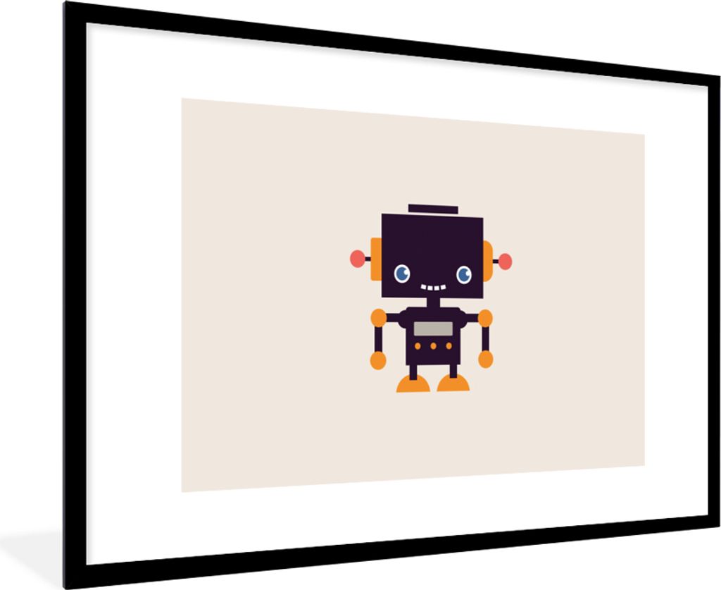 MuchoWow Gerahmtes Poster Roboter - Antenne - Orange - Beige - Kind - Kinder 90x60 cm - Poster mit Schwarzem Bilderrahmen Wandposter Rahmen Foto ...