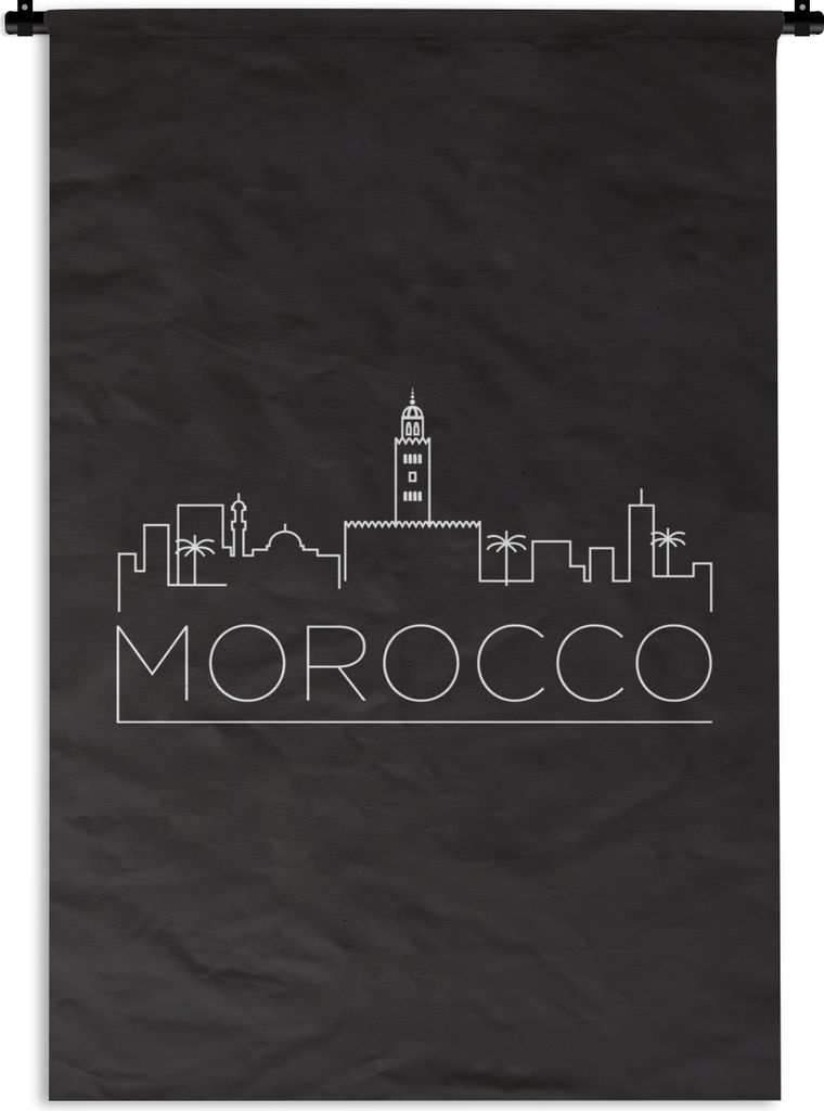 MuchoWow Wandteppich Wandbehang Skyline "Marokko" auf schwarzem Hintergrund 120x180 cm Tapisserie Dekoration Wandtuch - Schlafzimmer - Dekoration...