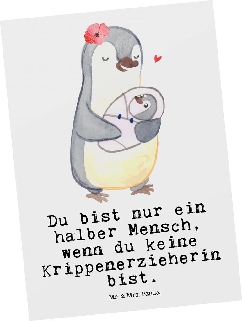 Mr. & Mrs. Panda Postkarte Krippenerzieherin Herz - Weiß - Geschenk, Spruch, KITA, Eröffnung, Kindertagesstätte, Postkarten, Lustig, kunstkarte,...