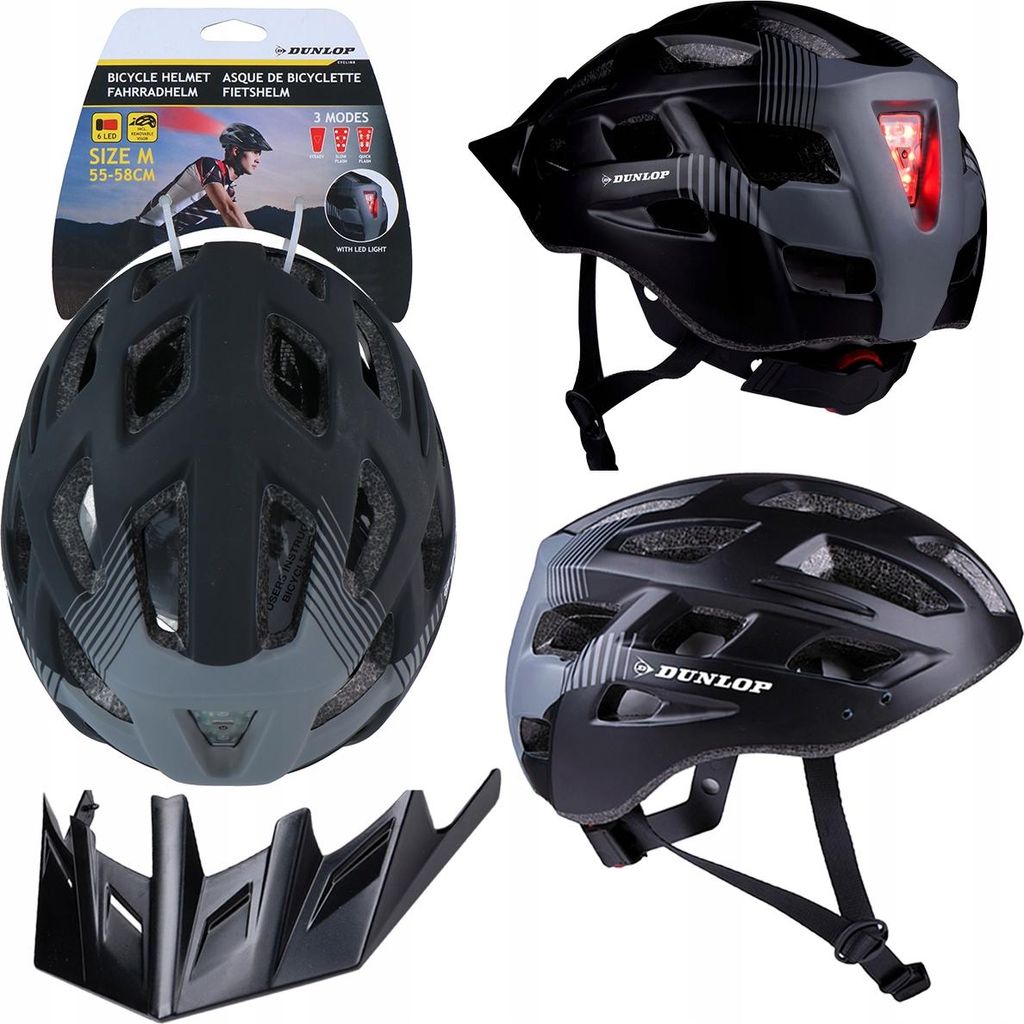 DUNLOP KASK Rowerowy M regulowany czerwone światło LED z Zdjęcie produktu