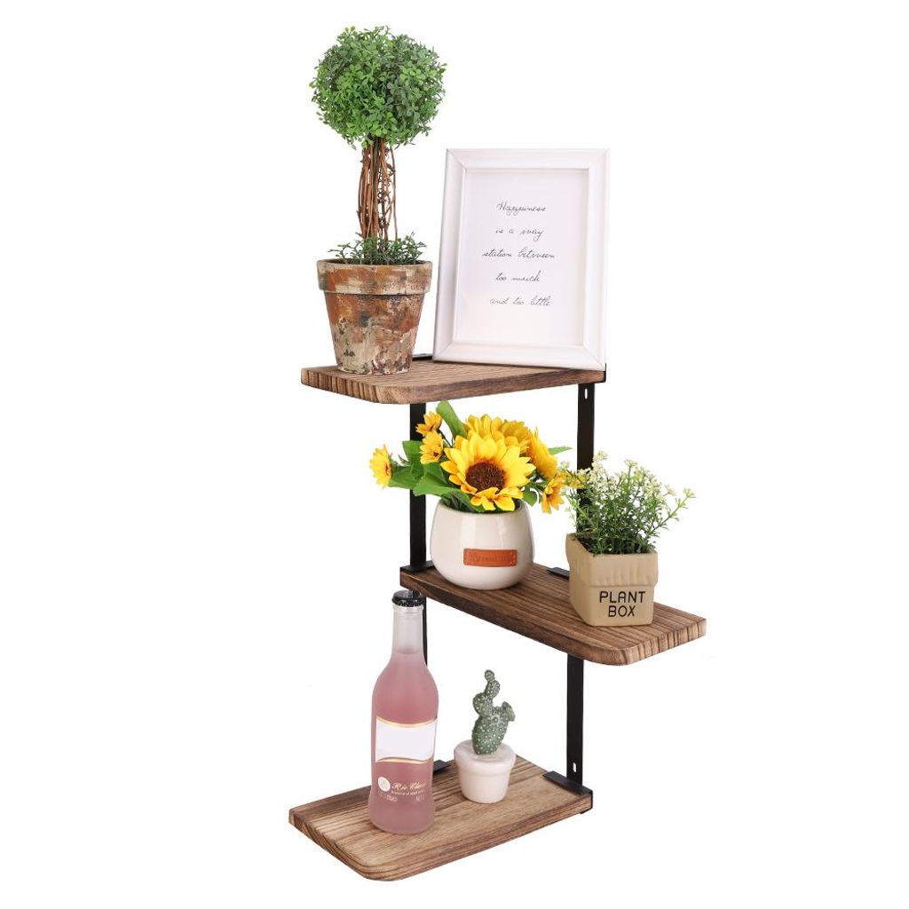FATIVO Étagère murale Étagère d'angle 3 niveaux en bois Image du produit 