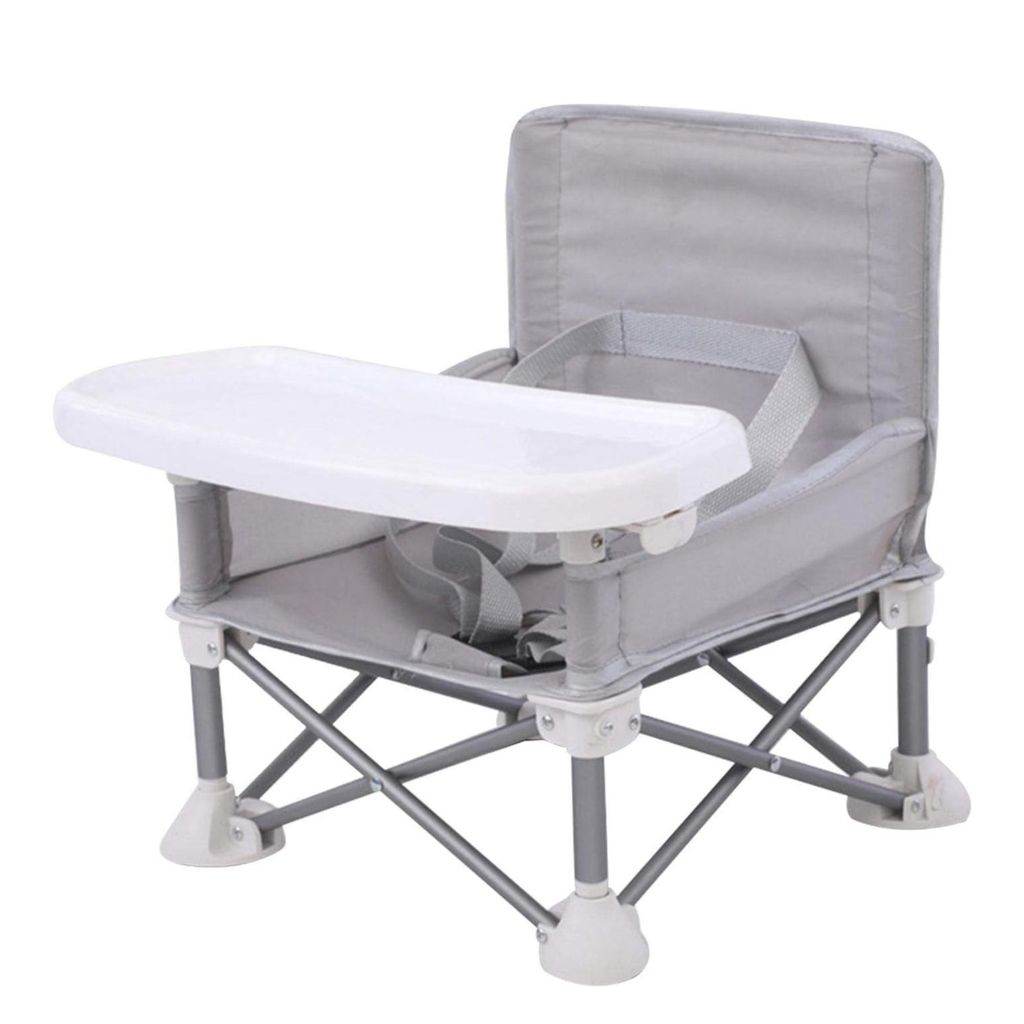 Klappbarer Kinderhochstuhl mit Tablett, Babysitz ab 6 Monaten, Kinderstuhl mit Aufbewahrungstasche - BIBISEAT Grau