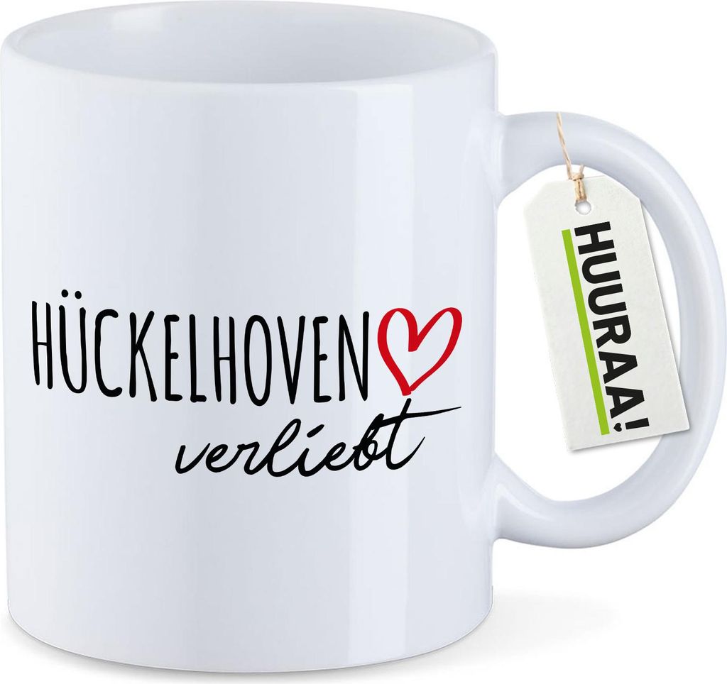 Huuraa Kaffeetasse Hückelhoven verliebt 330ml Weiß Keramik Kaffeebecher Geschenkidee