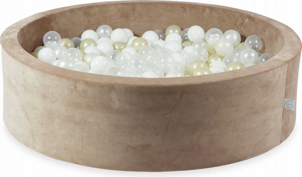 Bällebad 110x30 Samtig weich dunkelbeige – Mit 400 Bällen / transparent, weiß, perlmutt, hellgold, Meerjungfraueneffekt