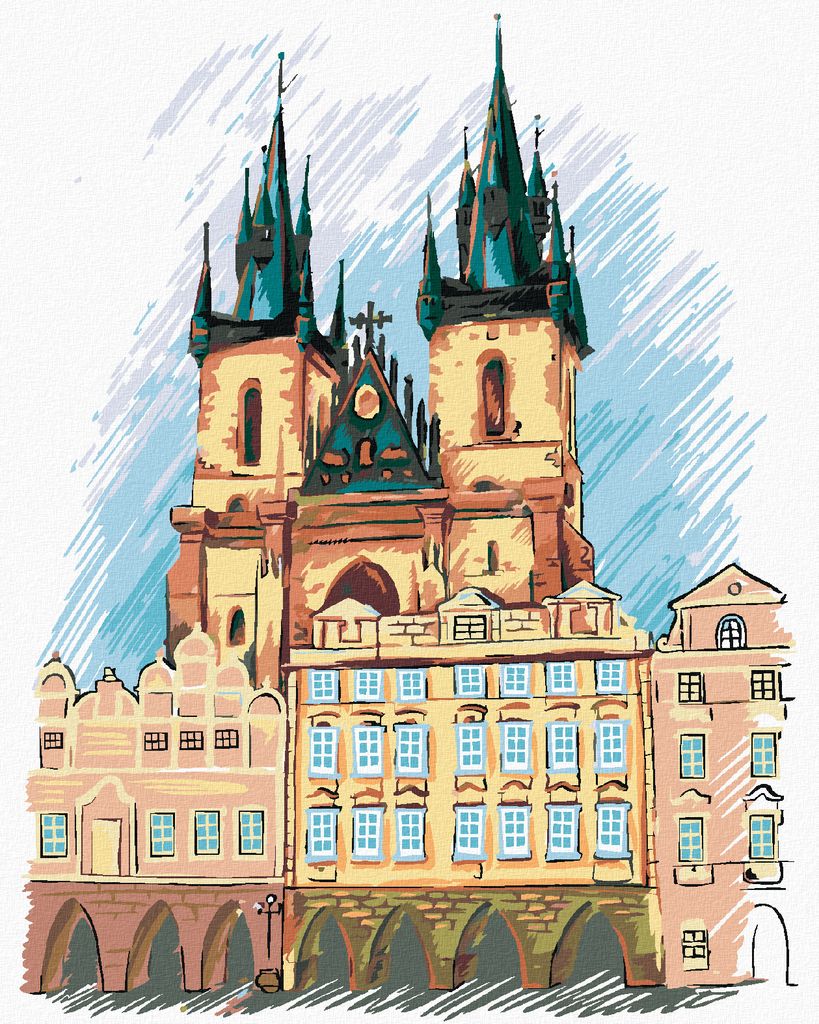 Zuty - Malen nach Zahlen - TEYNKIRCHE IN PRAG, 40x50 cm, mit Keilrahmen (bereits gespannt)