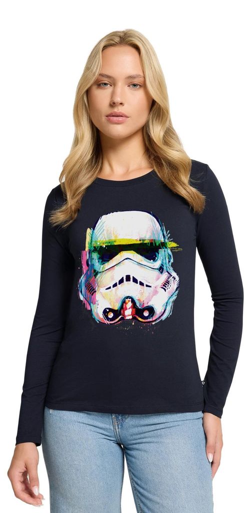 Star Wars Stormtrooper Portrait Artsy-Look Premium Langarmshirt Damen, M, Navy