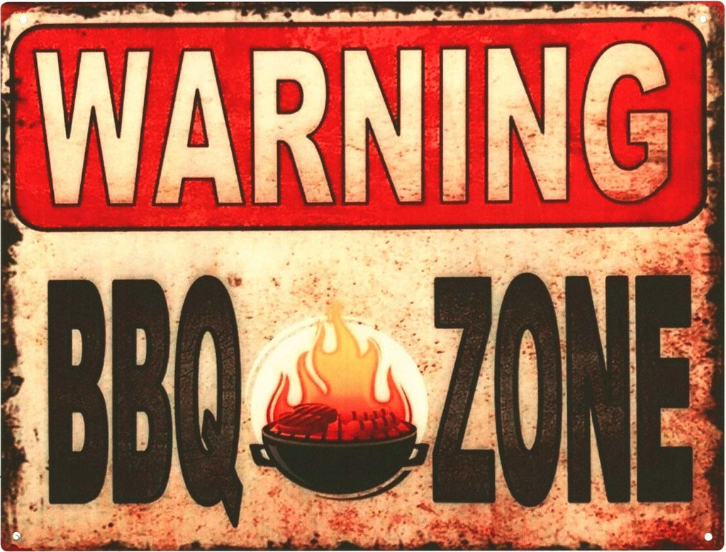 Moritz Deko Blechschild Warning BBQ Zone Grillen Feuer Metallschild Retro Vintage-Design zur Dekoration Wanddekoration