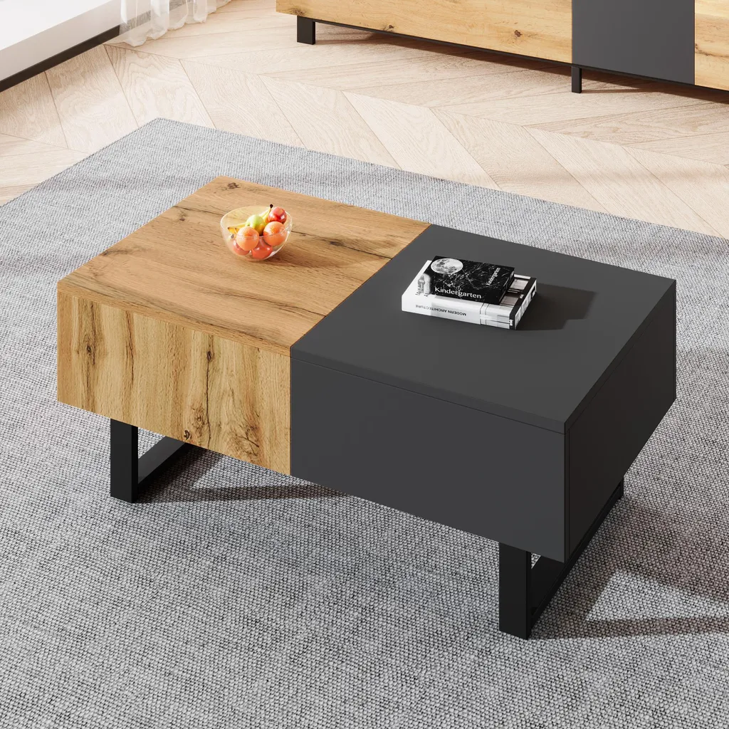 Table Basse Moderne en MDF avec Compartiment Caché Coulissant 155x55cm - 7