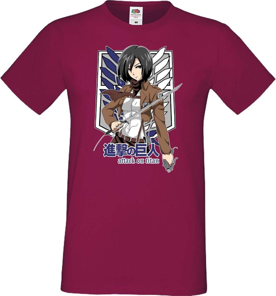 Herren T-Shirt Anime Manga Attack Anime On Titan Mikasa Ackerman 01 Ackerman Mikasa, Man 3XL / Burgundy