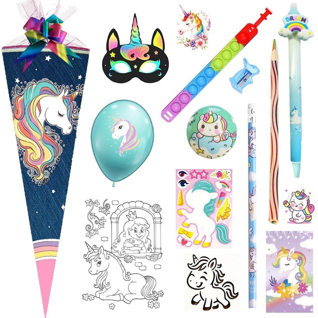 Nestler Schultüte Einhorn Regenbogen-Mähne 50 cm gefüllt
