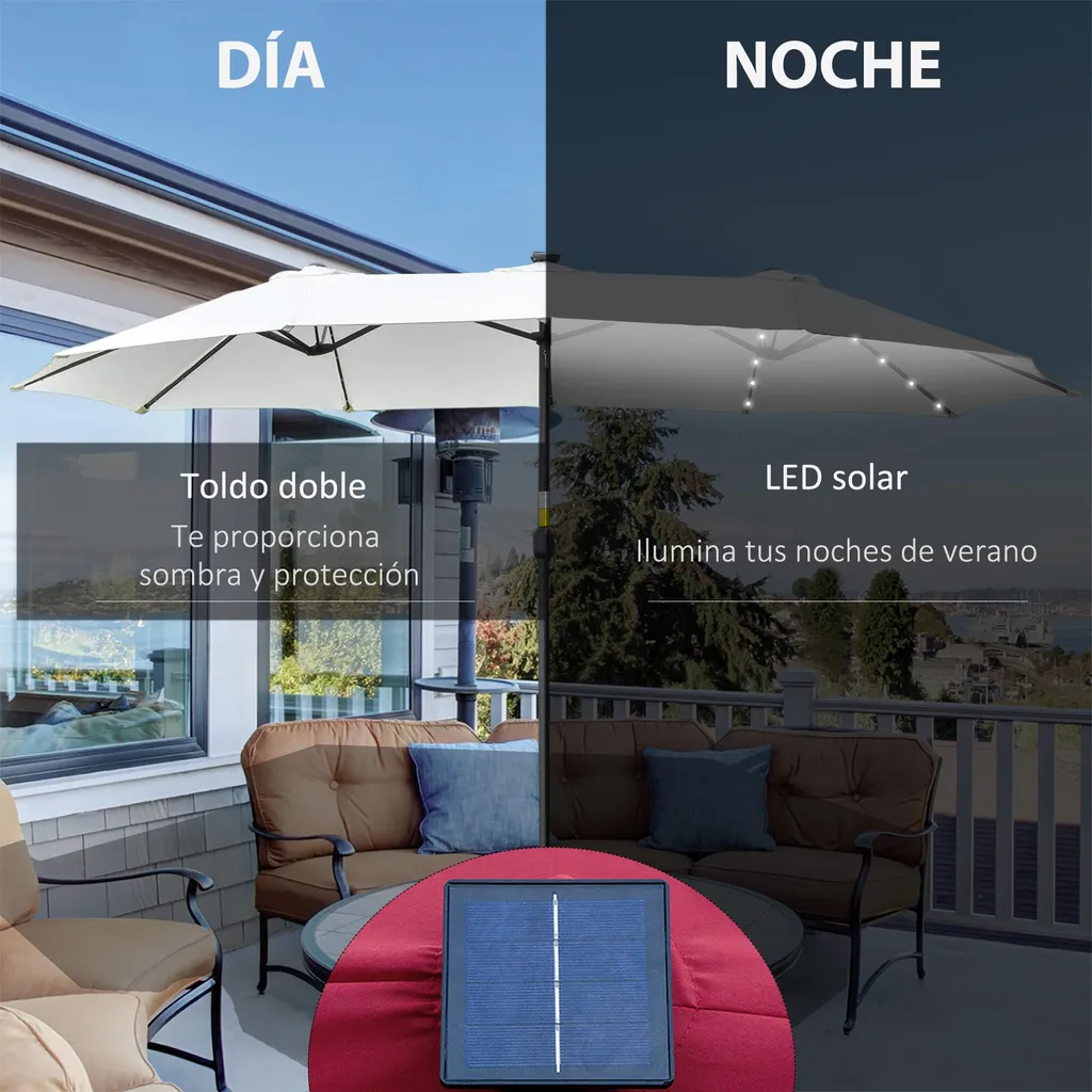 Parapluie double grande couverture structure robuste coloris crème - 2