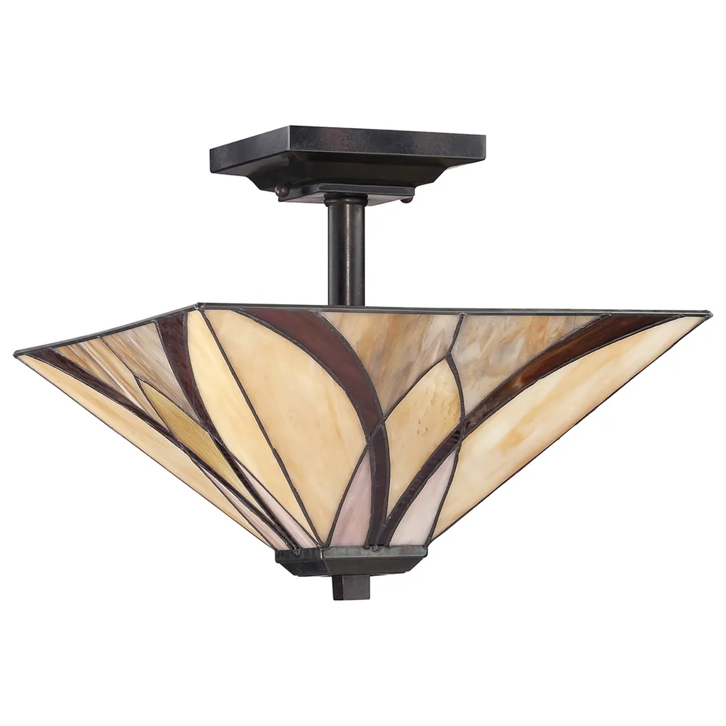 Luminaire de plafond style Tiffany Asheville bronze pour salon chic