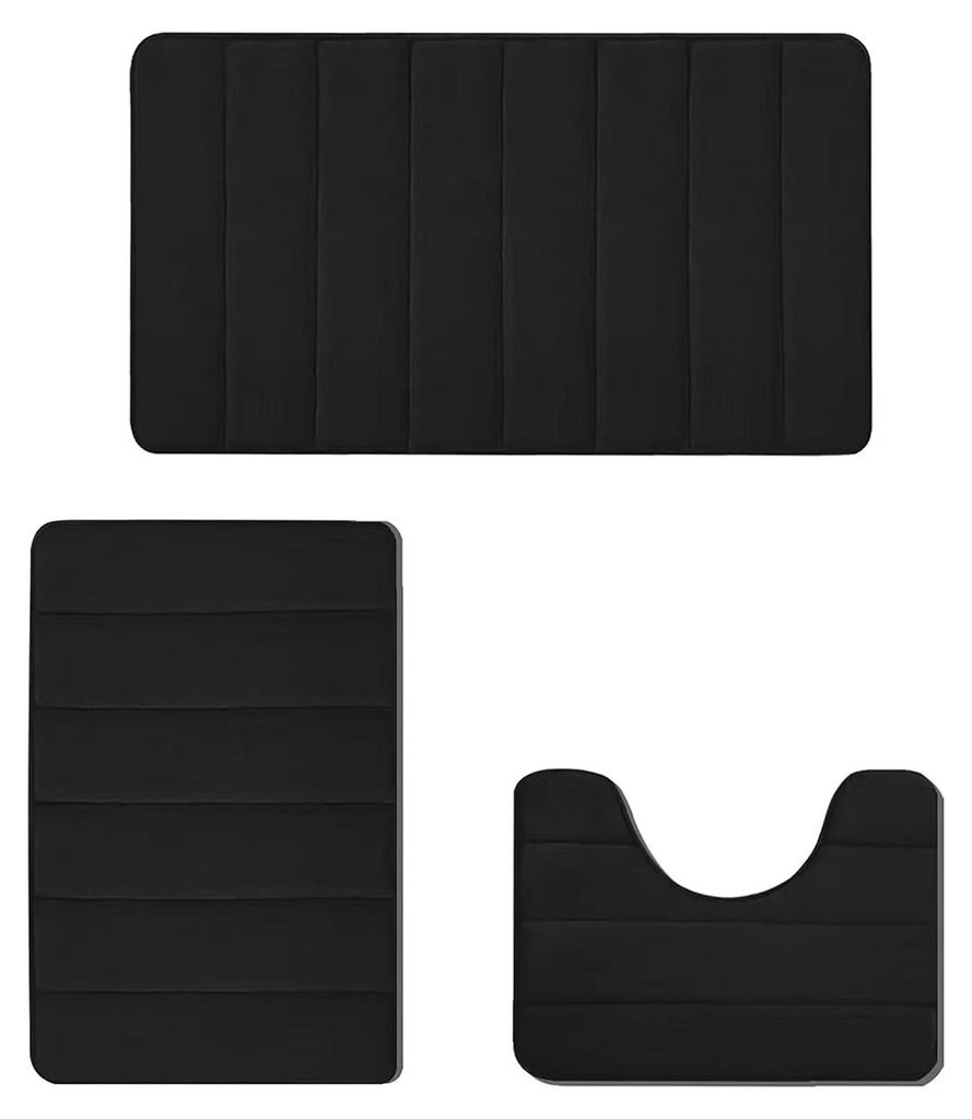 3-teiliges Set Badematten/Toilettenvorleger, rutschfest, U-förmig, saugfähig, rechteckig, für Waschbecken und Duschtür