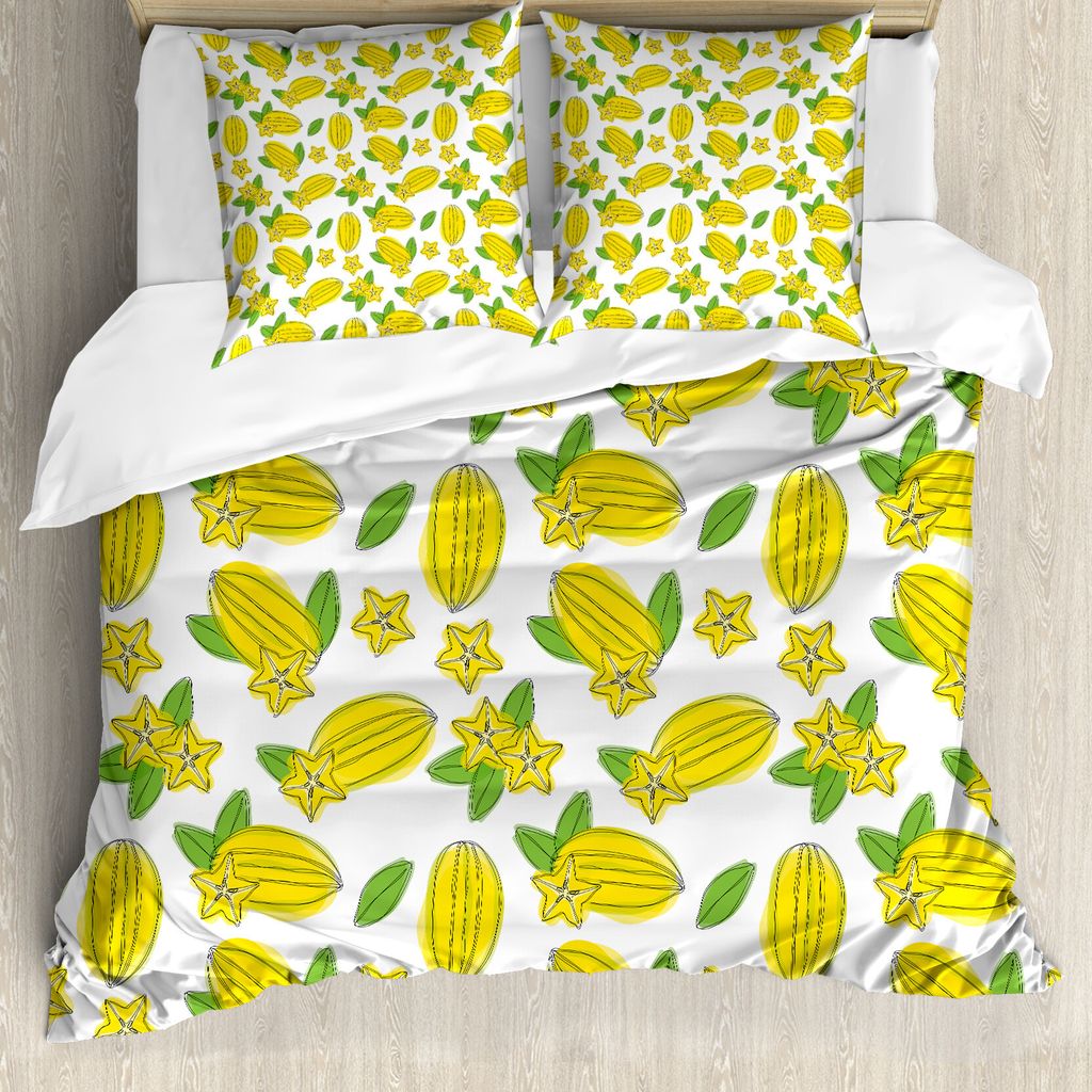 ABAKUHAUS Hawaii Bettbezug Set für Einzelbetten, Carambola Star Fruit Exotic, Milbensicher Allergiker geeignet mit Kissenbezug, 200 cm x 200 cm - ...