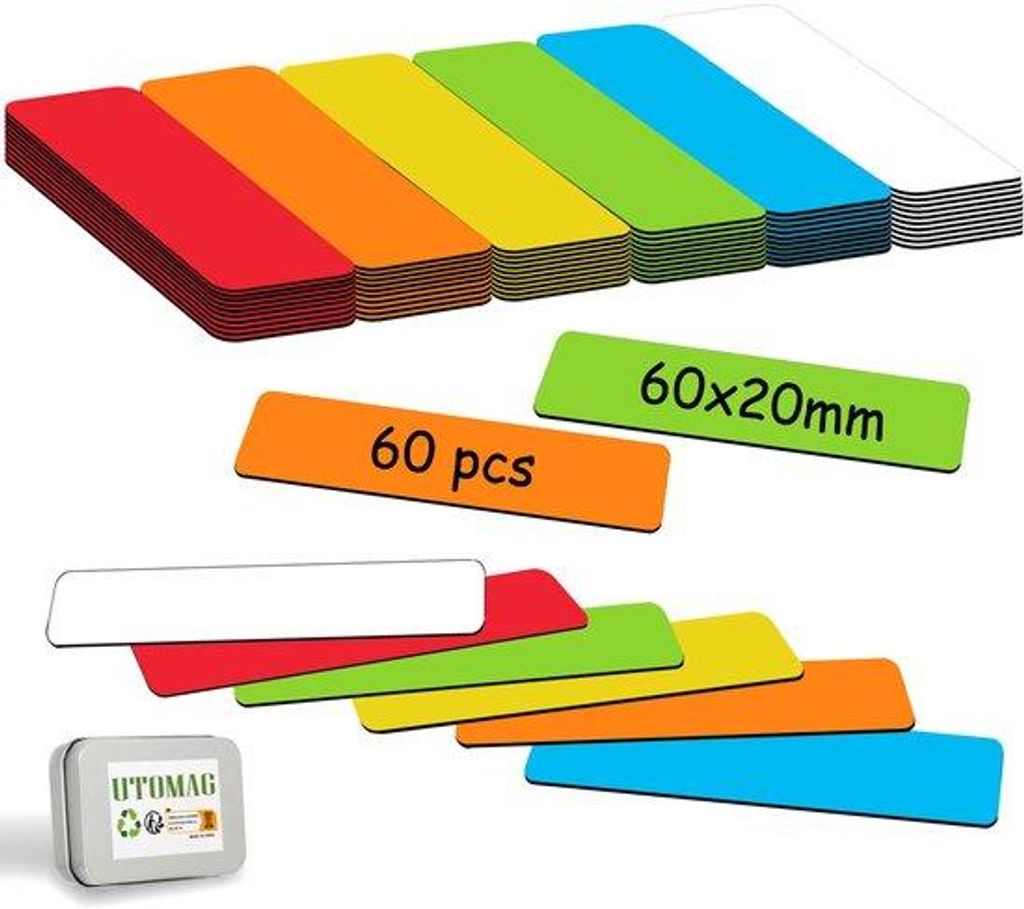 Magnetische Etiketten 60x20mm, beschreibbare, farbige, magnetische Bänder, magnetische Tafeln, für Whiteboards, Kühlschränke, Klassenzimmer