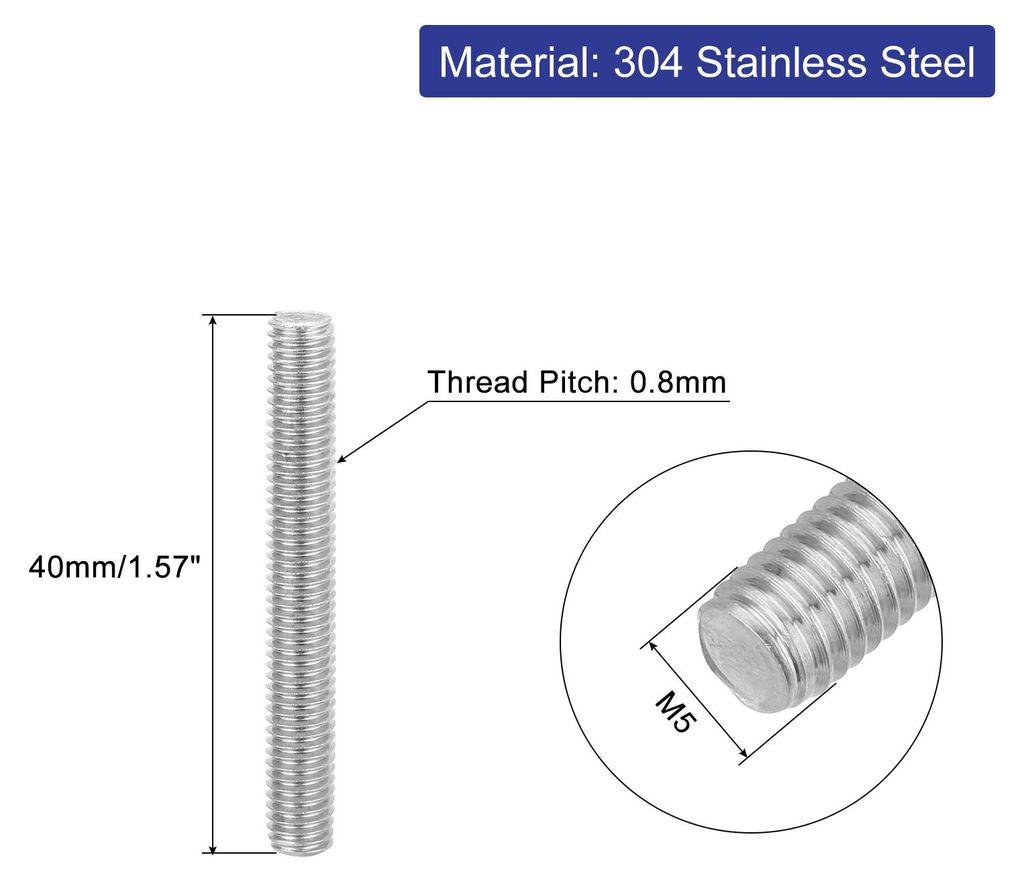 16 Stš¹ck Gewindestangen, M5 x 40mm, 304 Edelstahl, Gewindestab mit metrischem Vollgewinde, M5-0,8 Gewindestift fš¹r M?bel- und Maschinenmontage