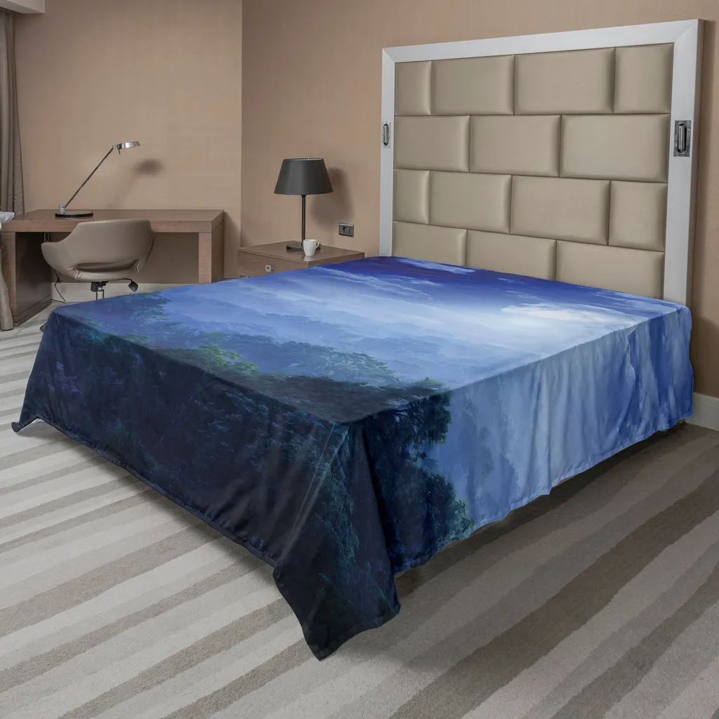 Drap plat jungle Sri Lanka ABAKUHAUS 244 x 205 cm en tissu doux vert bleu