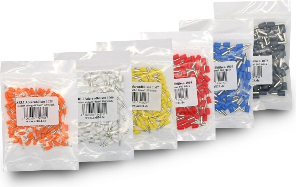 ARLI Aderendhülsen isoliert 0,5 - 4 mm² - 600 Set ( 0,5 / 0,75 / 1,0 / 1,5 / 2,5 / 4 mm² )
