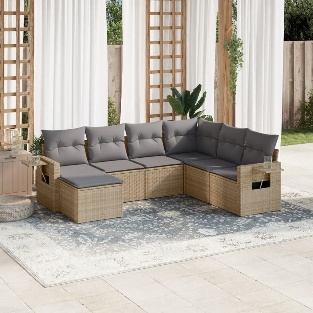 Maison Exclusive - 7-tlg. Garten-Sofagarnitur mit Kissen Beige Poly Rattan