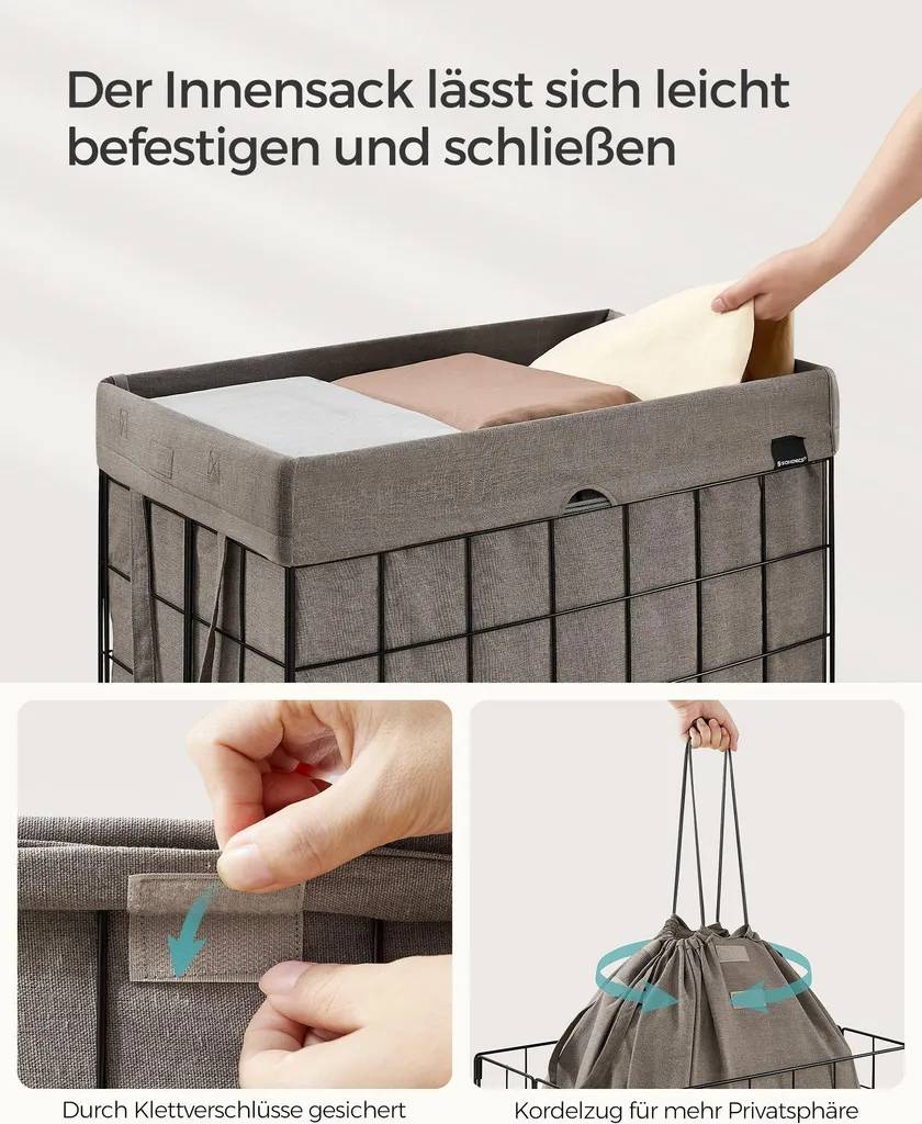 Corbeille à linge pliante 90 litres design noir-camel en métal rigide - 4