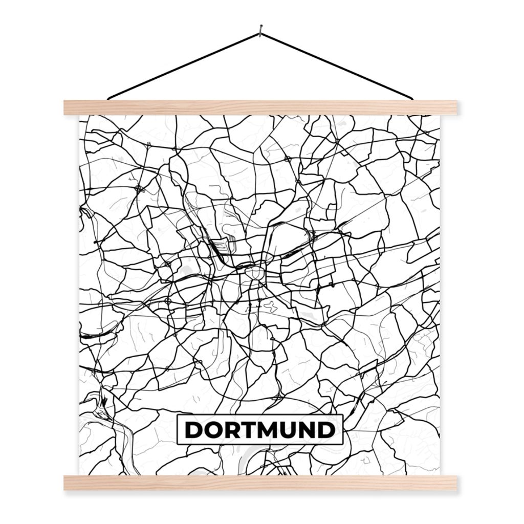 MuchoWow Textilposter Dortmund - Karte - Stadtplan 120x120 cm mit holzfarbenen Rahmen - Textil-Poster