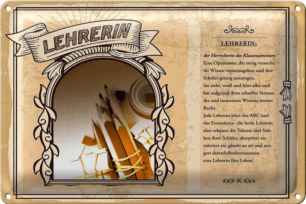 Blechschild Berufe 30x20cm Lehrerin sieht weiß hört alles