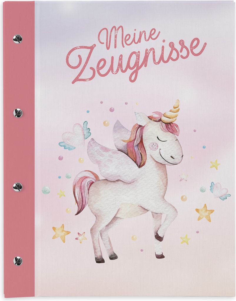 itenga Zeugnismappe A4 mit Schraubverschluss Motiv Einhorn Wasserfarben
