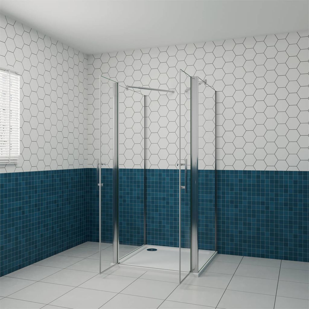 90x80cm 195cm 6mm ESG Nano Glas U-Form Duschkabine Pendeltür Schwingtür Duschtür