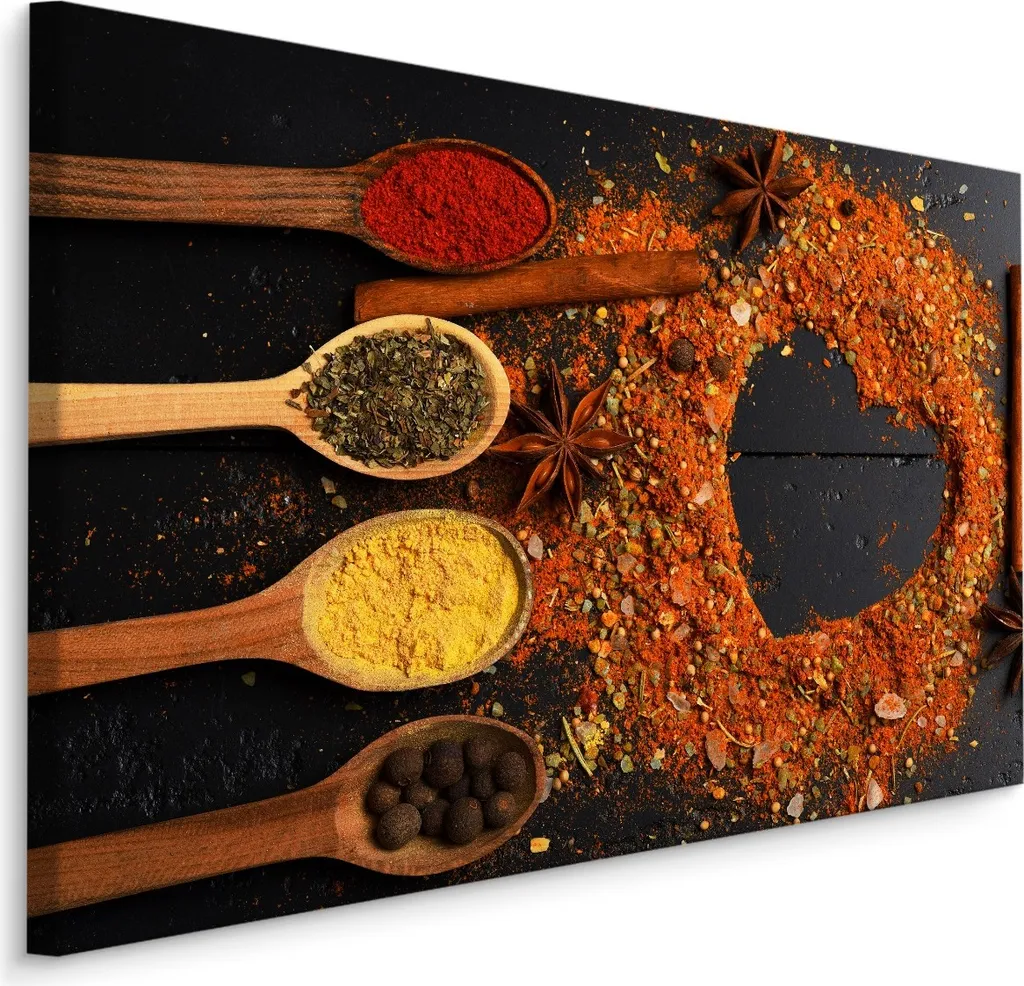 Quadro XXL Spezie Cuore su Legno 100x70 | Tela Artistica Vintage Cucina