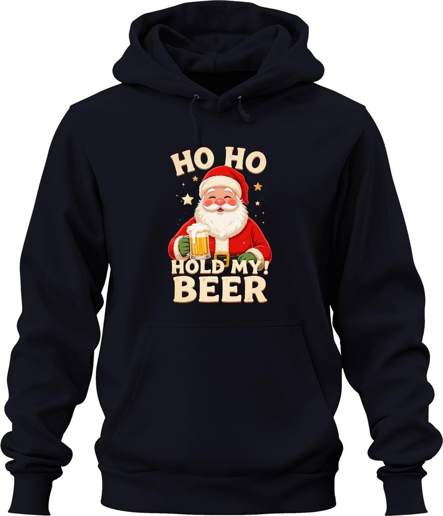 Ho Ho Hold My Beer Weihnachtsmann Bier Weihnachten Geschenk Uni Hoodie Kapuzenpullover, Navy, XXL