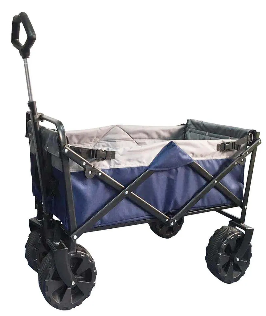 Chariot de plage bleu pliable ultra résistant en acier et tissu Oxford
