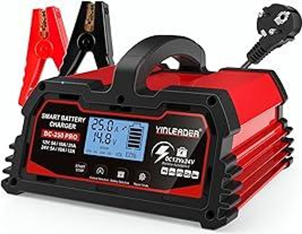 Autobatterie Ladegerät 25A 12V/24V Batterieladegerät Auto Vollautomatisches Intelligentes Erhaltungsladegerät mit LCD-Bildschirm, Ladegeräte f...