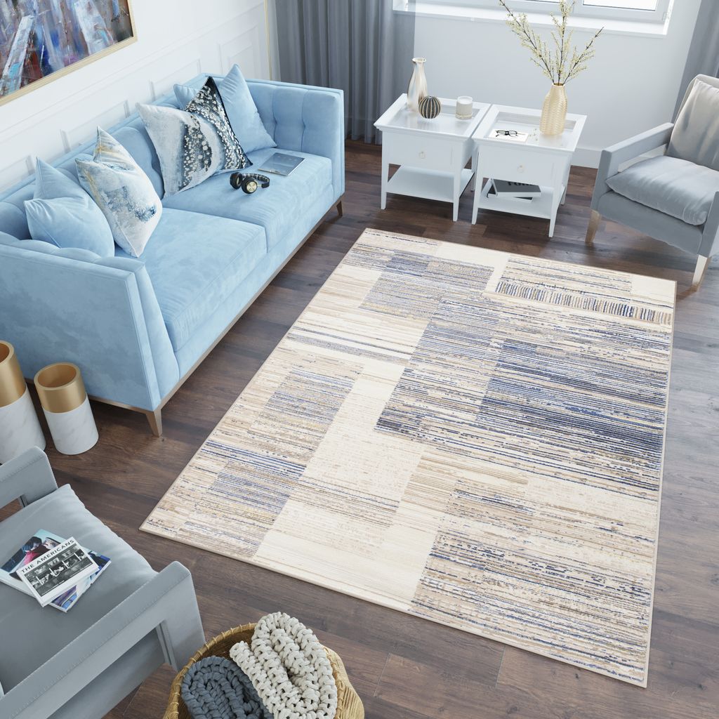 Tapis Salon Chambre Modernes Design Beige Bleu Chiné 140 x Image du produit 