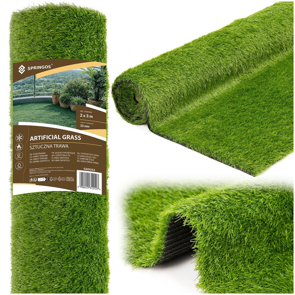 Umelý trávnik Springos® 32 mm, zelený, 2 x 3 m – rolka Obrázok produktu 