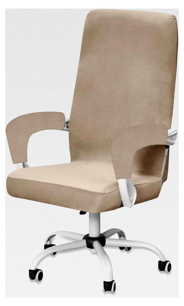 Samt Bürostuhlbezug mit 2 Armlehnen, Stretch Sitzbezug für Gaming Stühle, Waschbare Stuhlhussen für Bürostühle (Kamel, Groß)