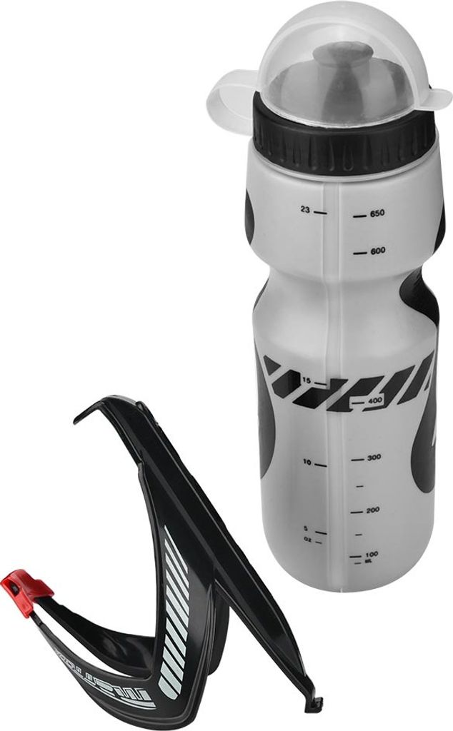 650ml Trinkflasche mit Fahrradhalter, Flaschenhalter-Käfig für Rennrad Mountainbikes (Grau)