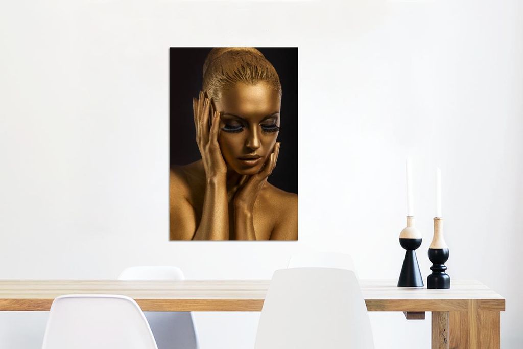 MuchoWow Wanddekoration Metall Metallbild Wandkunst 60x90 cm Gold - Frau - Schwarz und Gold MuchoWow Aluminium Gemälde - Wandbilder - Aluminium