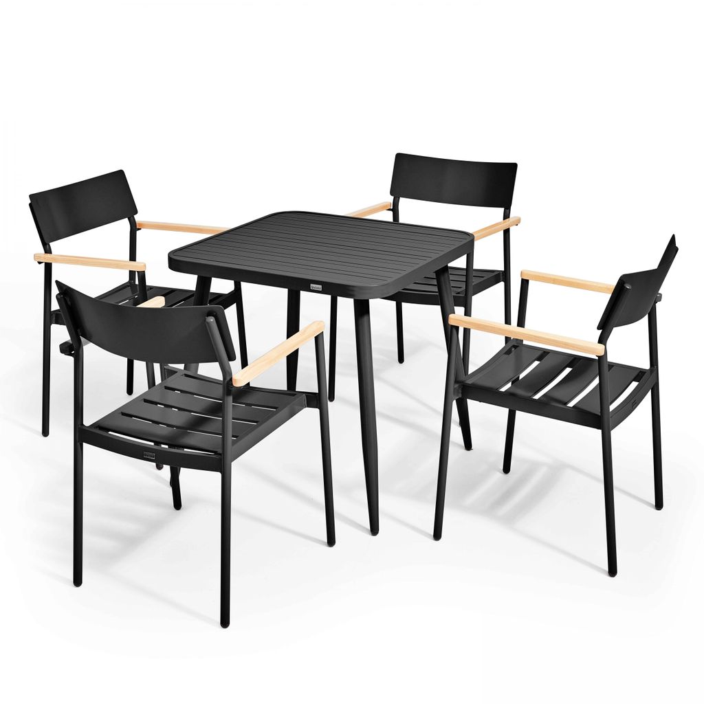 Set aus quadratischem Tisch und 4 Aluminiumsesseln Schwarz - Oviala Bristol