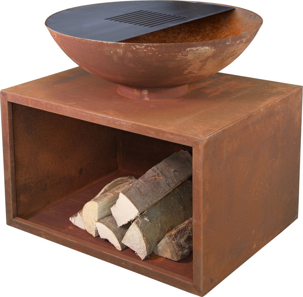 BUSCHBECK Holzkohlegrill-Feuerschale Rubigo rostoptik, 70 x 70 x 70 cm, mit Edelstahl-Grillplatte